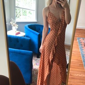 High low ruffle polka dot dress